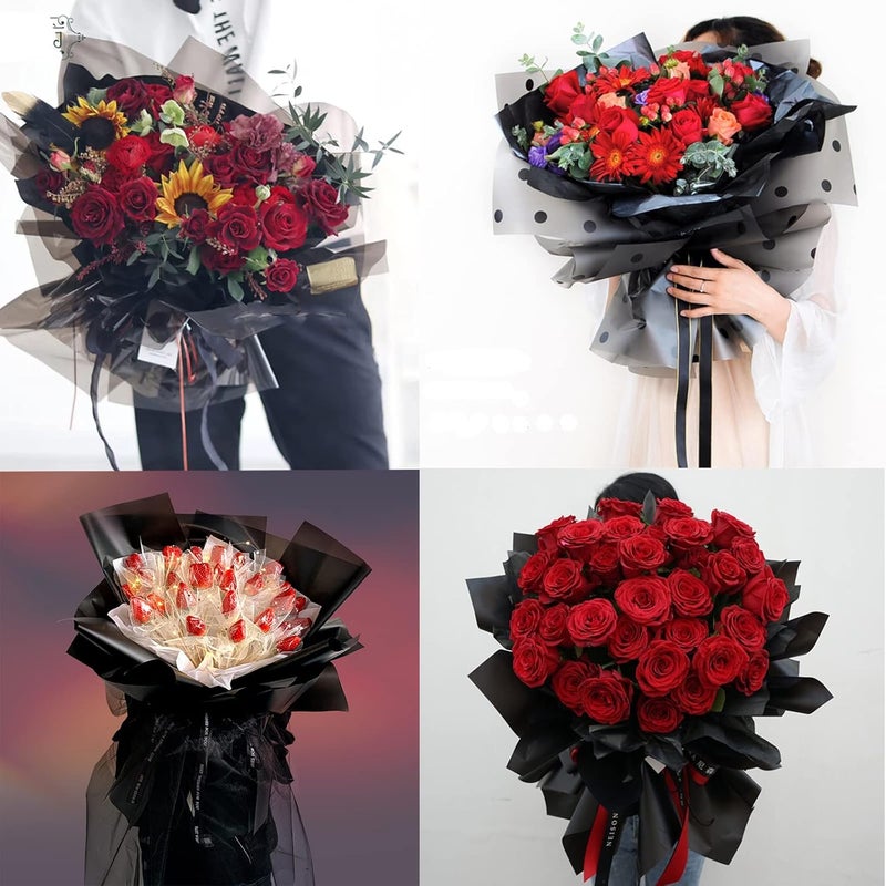 Giiffu Cellophane Wrap Roll-Black Wrapping Paper 34 In Wide X 100 Ft Long, 3 Mil Thick Cellophane Wrap Paper, Colorful Cello Flower Bouquet Wrapping for Gifts, Baskets, Treats, DIY Arts Crafts Décor - Image 5